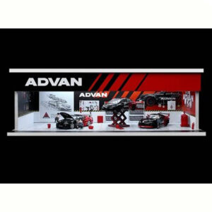Black Box Diorama Parkovací garáž *Advan se světlem*, červená/černá, v měřítku 1/64